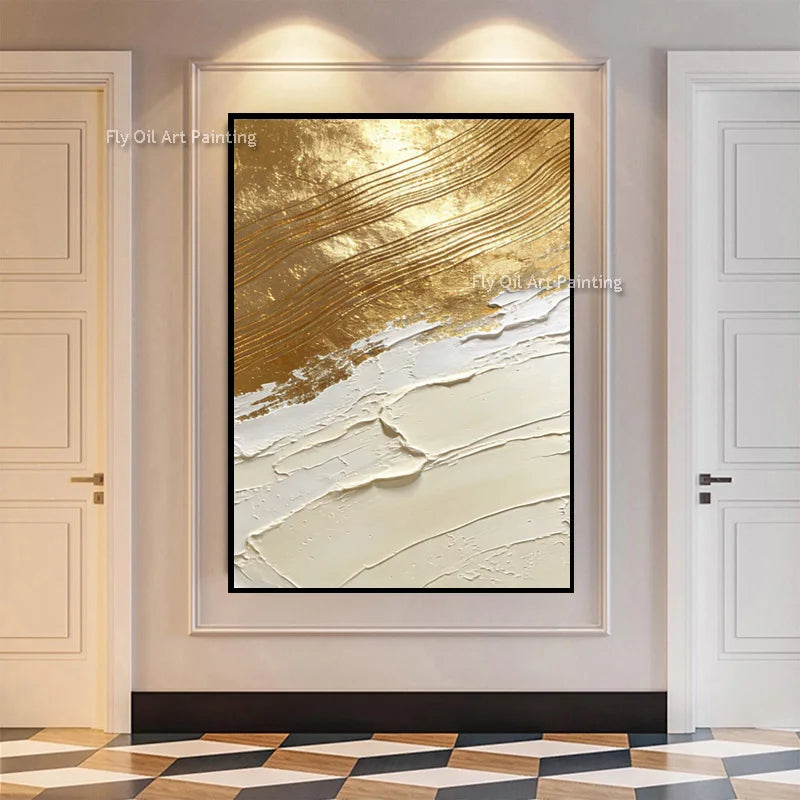 Abstract Canvas Wall Art - Handmade Yellow & White Room Decor, Multiple Sizes