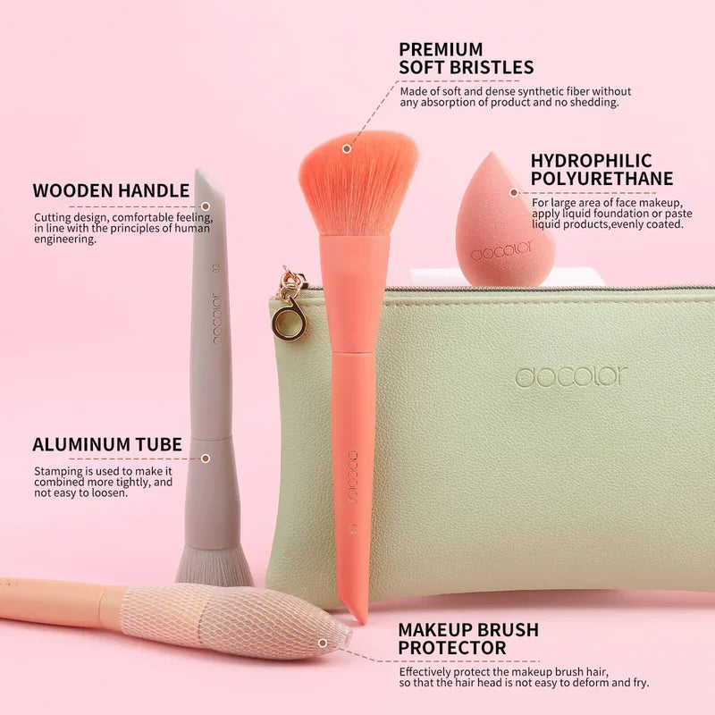17-Piece Makeup Brush Set with Sponges & Bag - Face & Eye Cosmetics Tools