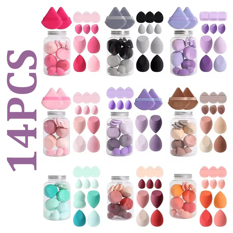 14pcs Makeup Sponge Set - Soft, Non-Latex, Dual-Use Powder Puff for Liquid & Powder Application