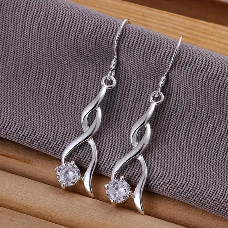 925 Sterling Silver Drop Earrings for Women - Elegant Crystal Jewelry, Christmas Gift