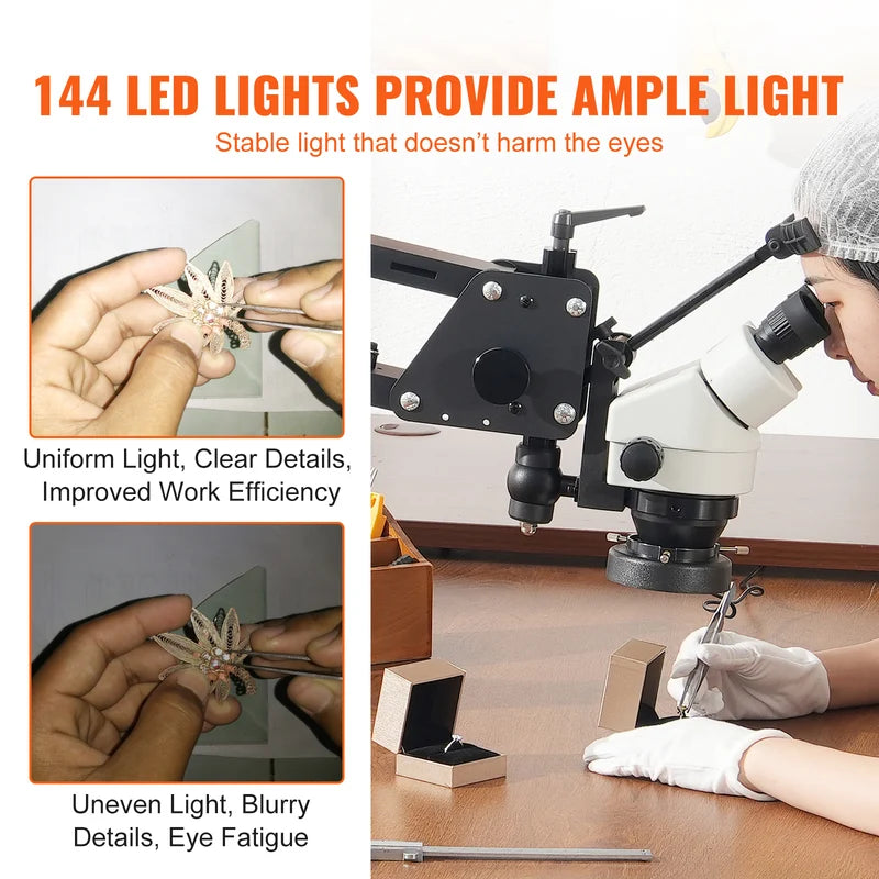 Multi-Directional Jewelry Microscope with 7X-45X Continuous Zoom and LED Stand