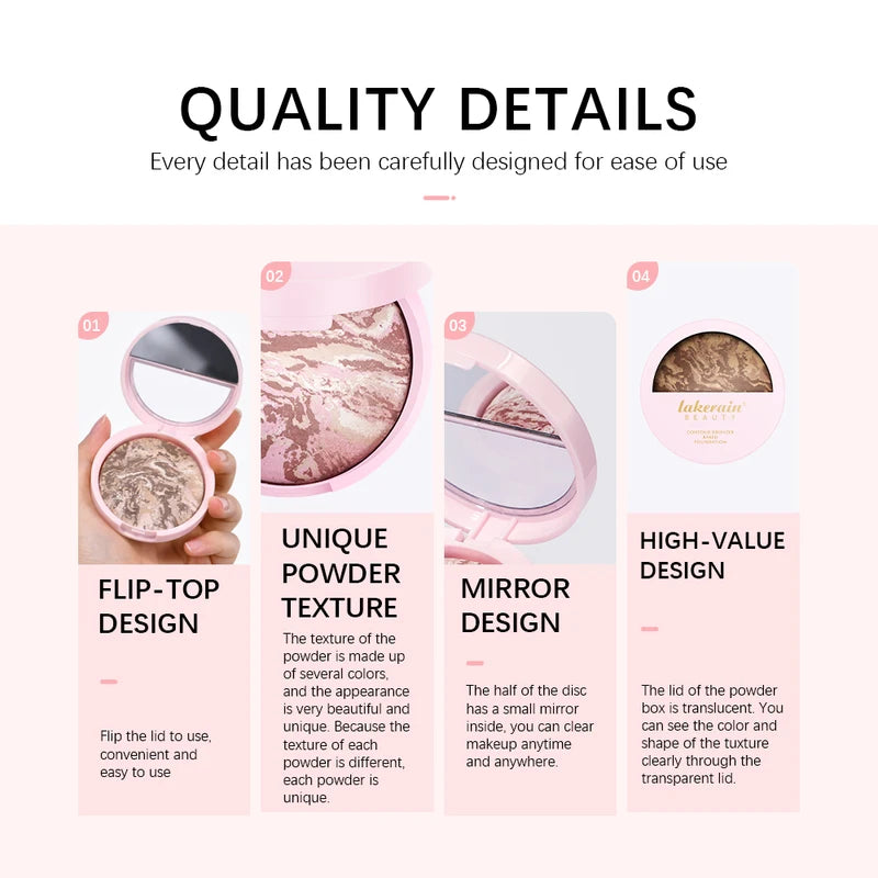 Oil Control Baked Powder Foundation with Contour and Shimmer for Flawless Face Makeup