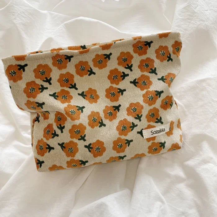 Women’s Floral Makeup Organizer Bag Travel Toiletry Pouch Corduroy Canvas