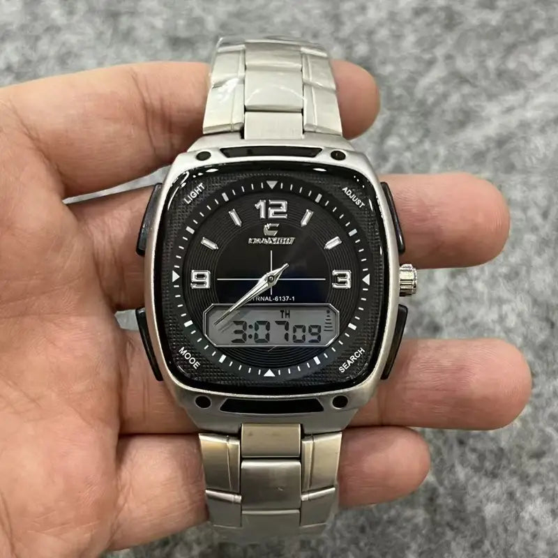 Men's Digital Square Quartz Watch with Large Dial and Luminous Hands - High-End Fashion Gift