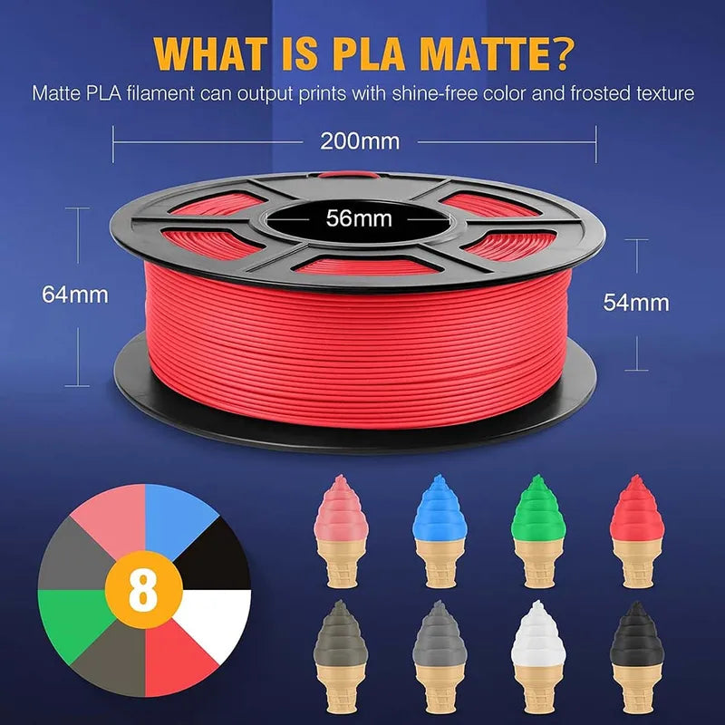PLA Matte 3D Printer Filament 1.75mm Neatly Wound 1.1kg for Smooth Prints