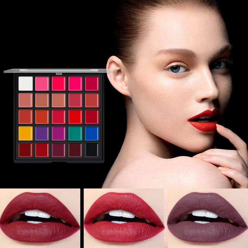 25-Color Matte Lipstick & Blush Palette - Multi-Purpose Lip, Eye, Cheek Makeup Set