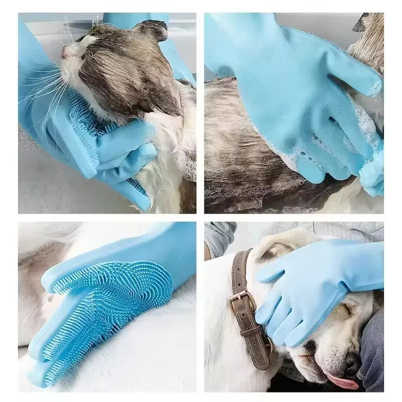 Pet Grooming Bathing Gloves Silicone Hair Removal Scrubber for Dogs Cats - Massaging Cleaning Tool