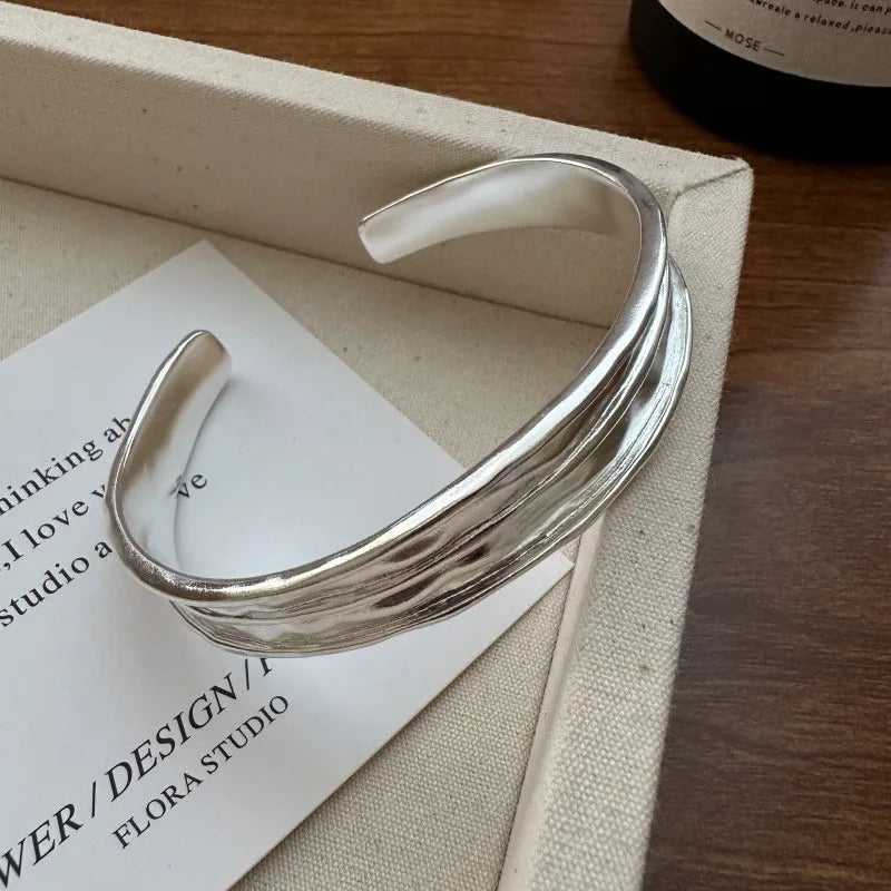 Sterling Silver Wide Bracelet for Women Handmade Vintage Jewelry Gift