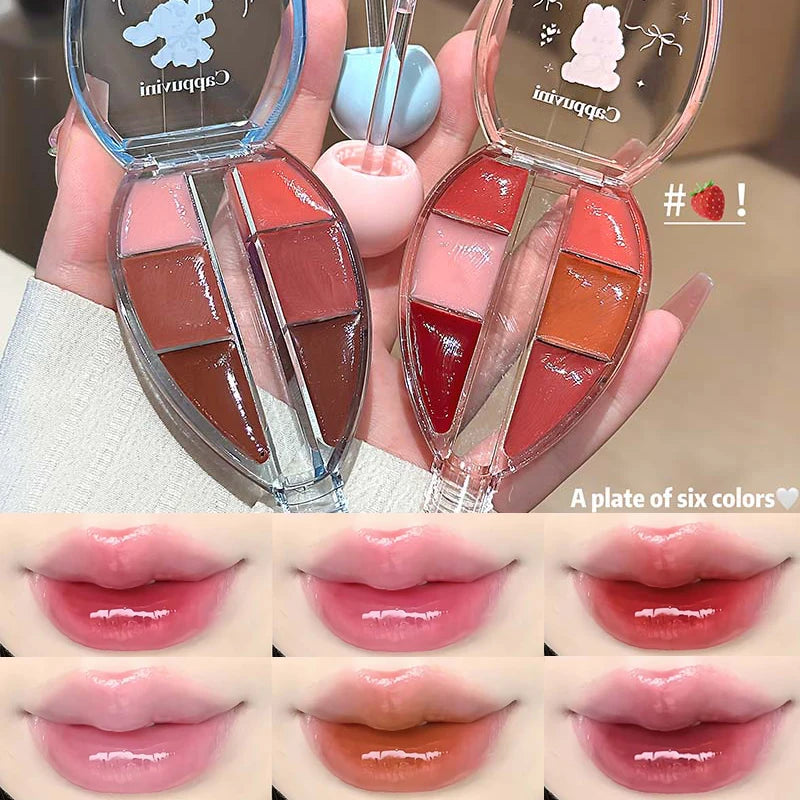6-Color Lip Balm Set - Juicy Pink, Moisturizing Lip Gloss & Lip Oil Palette