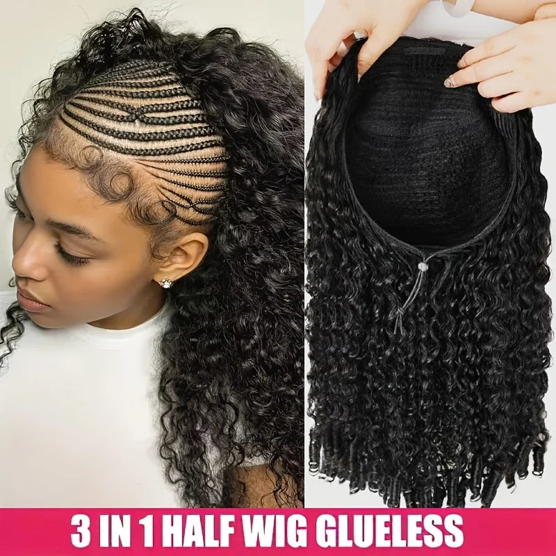 Brazilian Human Hair Curly Wig 16-36in Seamless Glueless Half Wig for Natural Look