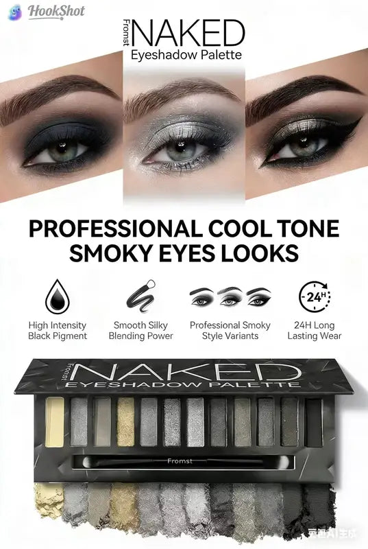 12-Color Eyeshadow Palette with 8 Makeup Brushes - Smoky & Warm Tones, Long Wear