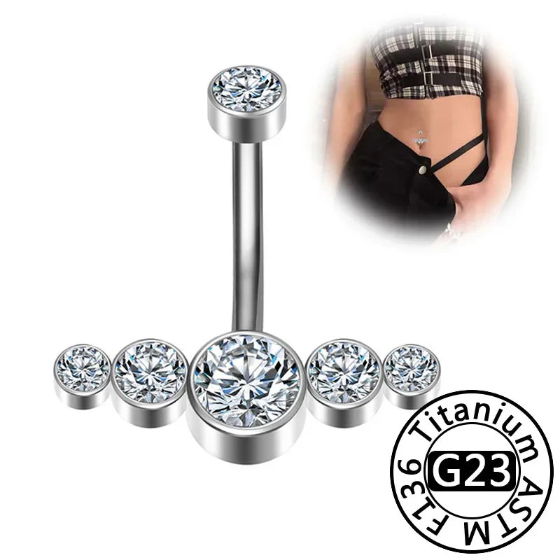 Titanium Zircon Belly Button Ring Navel Piercing Jewelry for Women