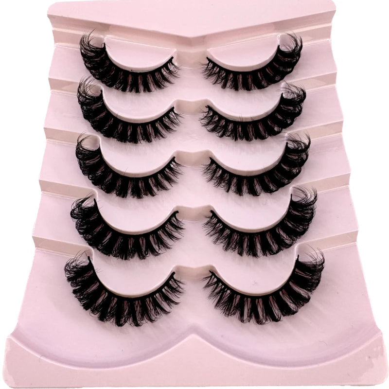 False Eyelashes 5 Pairs Wispy Natural Cross 3D Cat Eye Fluffy Makeup Accessories