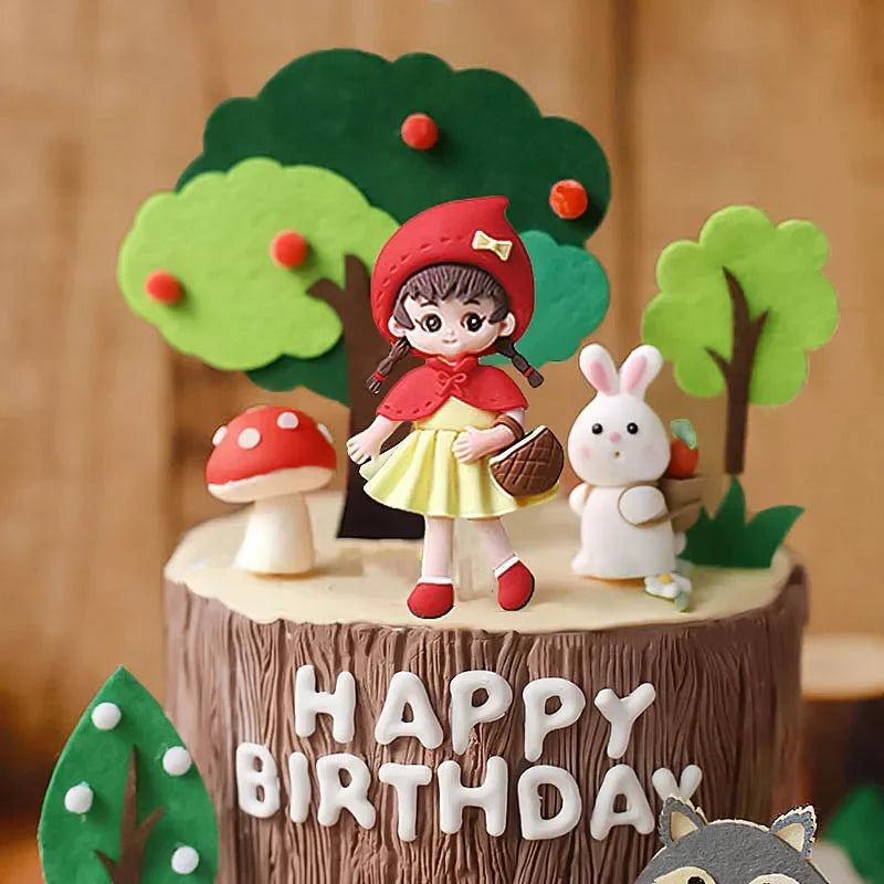 Cake Decoration Kit for Kids and Dollhouse - Bunny, Tree, Mushroom, Wolf, House, Fruit, Happy Birthday Toppers
