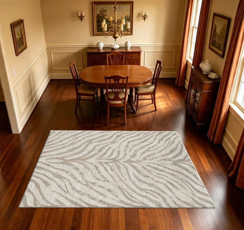 Neutral Beige Zebra Pattern Area Rug - Vintage Animal Print Non-Slip Carpet for Living Room & Bedroom