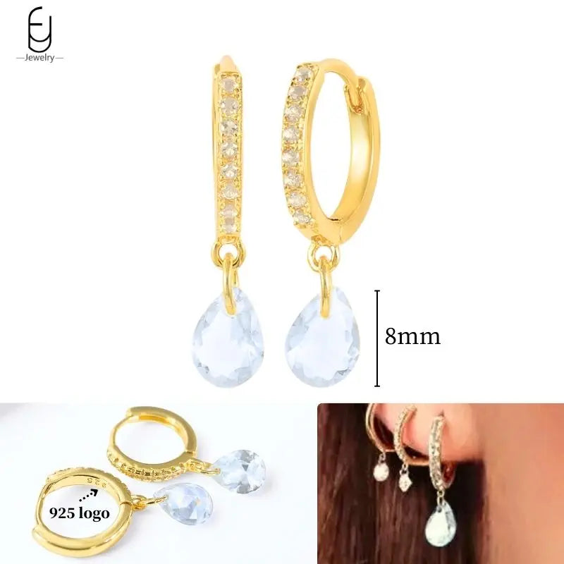Sterling Silver Crystal Drop Earrings with Gold Finish for Women – Luxury Water Drop, Heart, Flower Pendant Jewelry