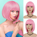 Short Bob Wig for Women - 12 Inch Synthetic Hair with Bangs, Natural Look, Halloween & Costume Hair