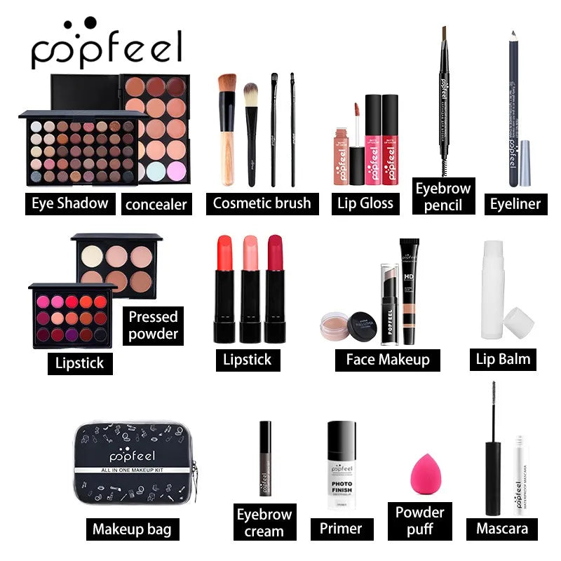 All-in-One Makeup Kit Set for Women - Complete Cosmetic Collection with Eyeshadow, Lipstick, Eyeliner & Brushes