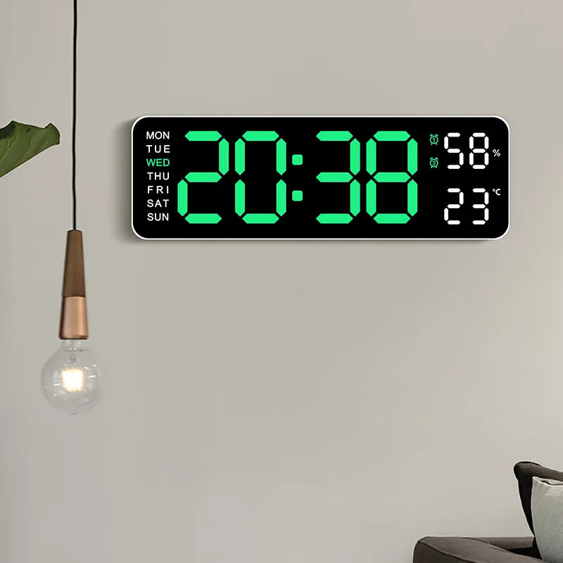10-Inch Digital Wall & Desk Clock with Alarm, Thermometer, Calendar & Night Light