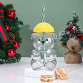 Cute Bear Plastic Drink Cup with Lid and Straw for Cold Beverages