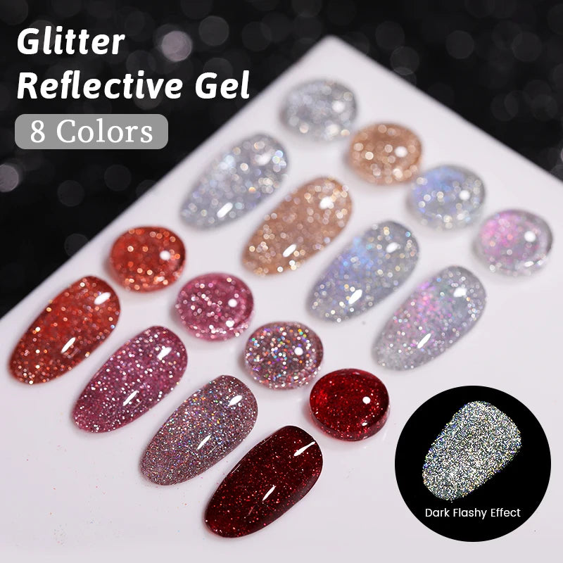 Reflective Glitter Gel Nail Polish - 15ml Semi-Permanent UV Varnish for Manicure Art