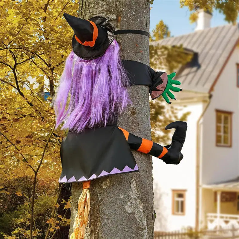 Halloween Crashing Witch Into Tree Yard Decoration - Flying Witch Prop for Lawn & Porch