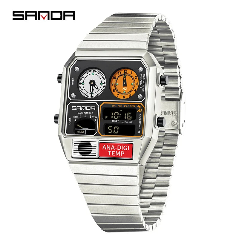Men's Square Digital Watch with Temperature & Stopwatch - Multi-Functional Sport Watch