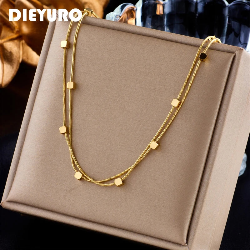 2-in-1 Stainless Steel Necklace for Women - Cube Chain Choker Jewelry Gift