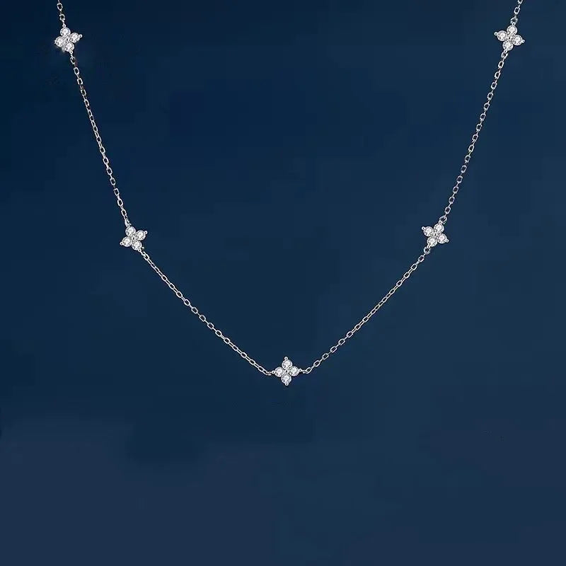 Elegant Four-Leaf Flower Zircon Chain Necklace for Women - Lucky Jewelry