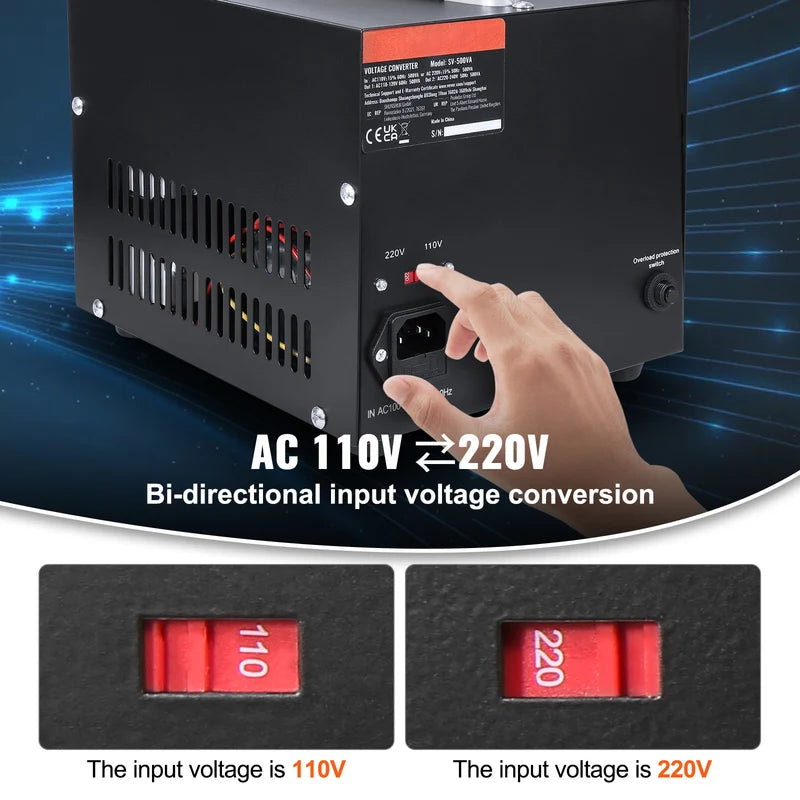 Heavy Duty Voltage Converter Transformer 2000VA-5000VA with US & EU Outlets and USB Port