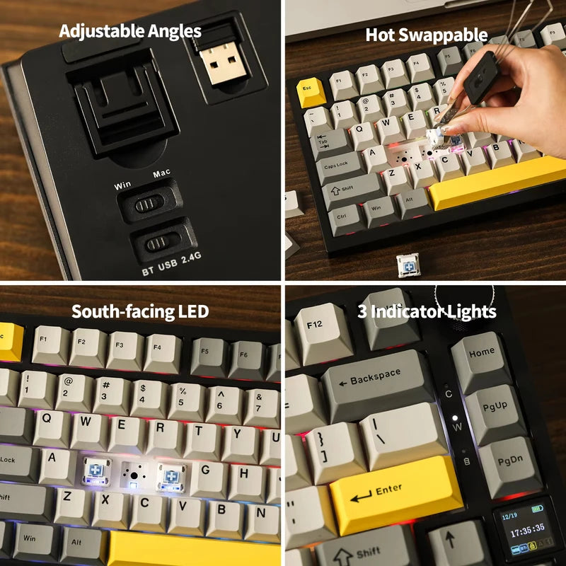 Wireless Mechanical Keyboard 75% Compact Gasket-Mounted TFT Screen Bluetooth 5.1