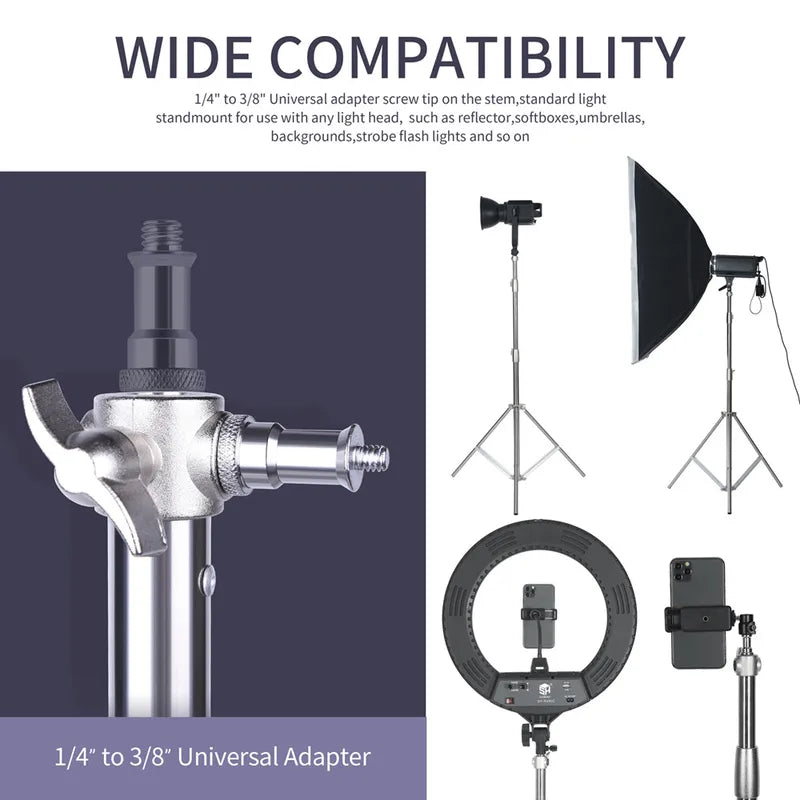 Adjustable Stainless Steel Light Stand Tripod for Photography & Studio Equipment