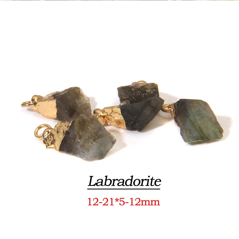 Natural Labradorite Agate Amethyst Raw Stone Charms for Jewelry Making 2PCS