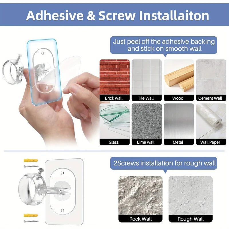 Heavy Duty Self-Adhesive Curtain Rod Brackets No Drill Wall Mount Hooks