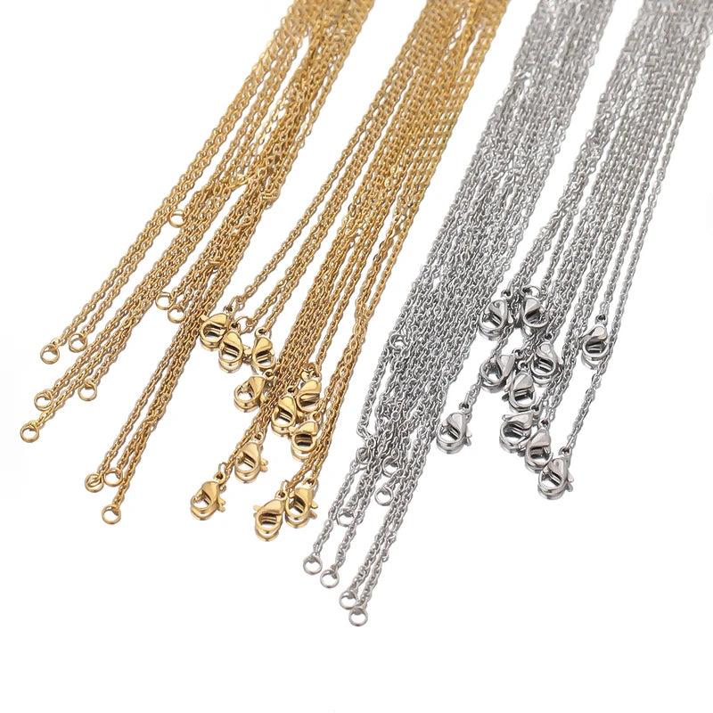 10-Pack Stainless Steel Link Chains for Jewelry Making - 50cm Cubic Chains Wholesale