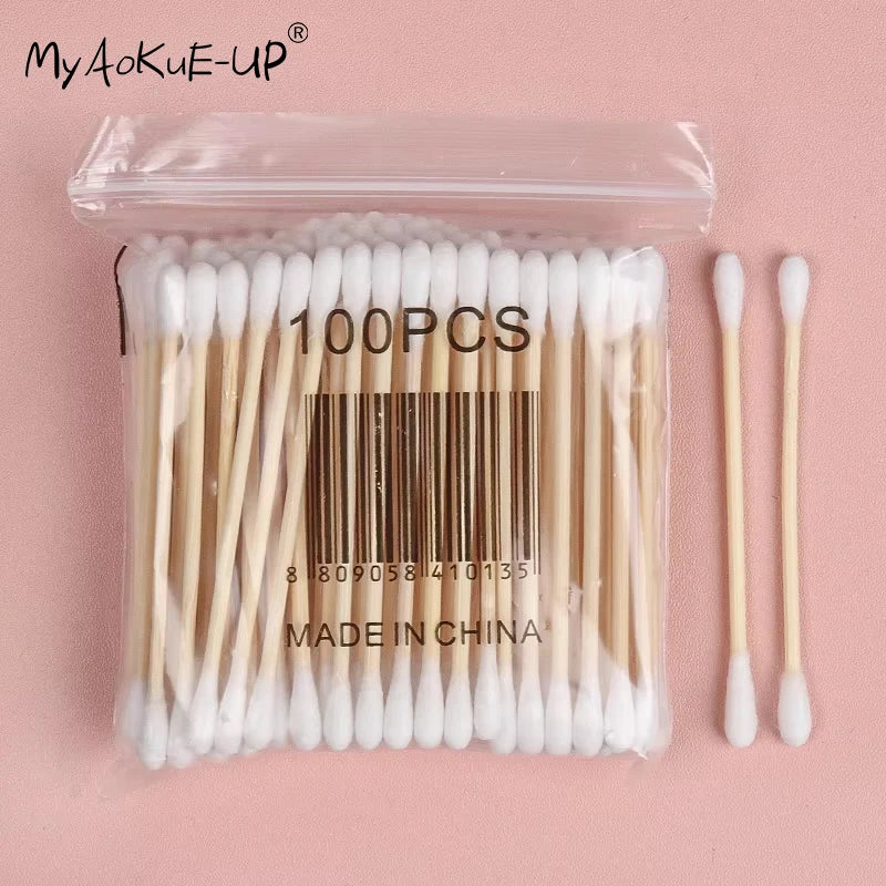 100 Pcs Double Head Cotton Swabs Disposable Makeup & Ear Cleaning Tools