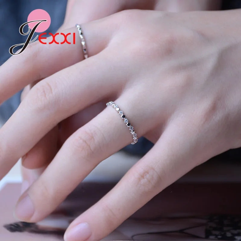 Delicate Solid 925 Silver Finger Ring with CZ Stars for Women - Wedding Gift