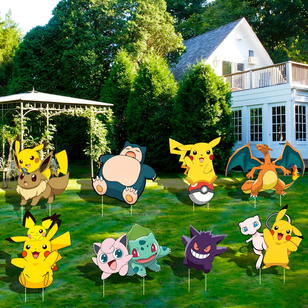 Pokemon Yard Signs Set - 8pcs Lawn Decorations for Pokemon Party