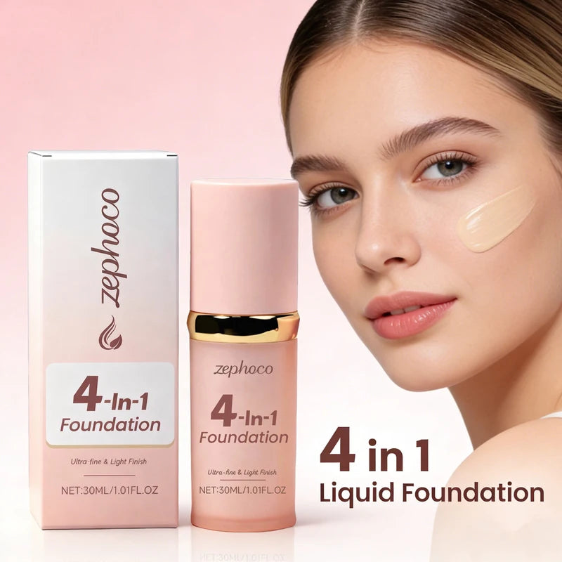 4 in 1 Liquid Foundation with Sun Protection - High Coverage, Waterproof, Matte Finish