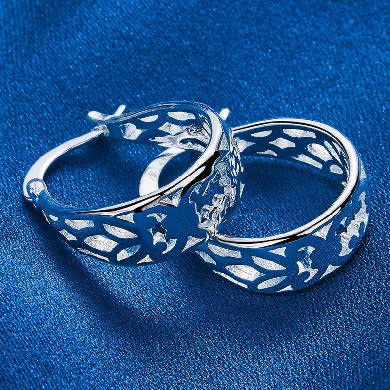 925 Sterling Silver Flower and Leaves Hollow Ear Clips for Women - Elegant Jewelry for Party & Wedding
