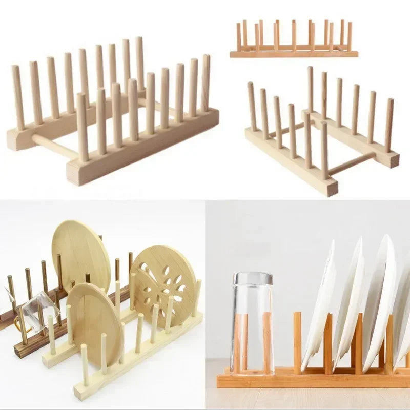 Wooden Dish Drainer Rack Kitchen Organizer for Dishes & Pot Lids