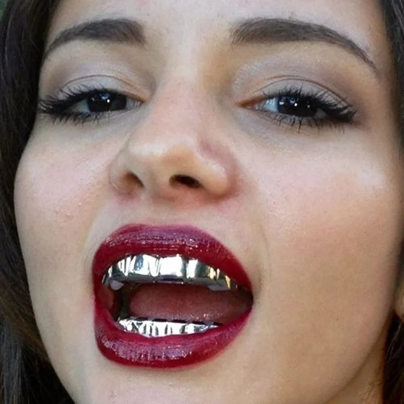 Gold Silver Plated Hip Hop Teeth Grillz Set with Silicone Fit - Men Women
