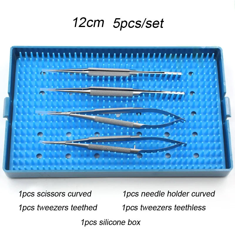 Medical Instrument Set with Forceps Needle Holders Scissors & Silicone Sterilization Tray