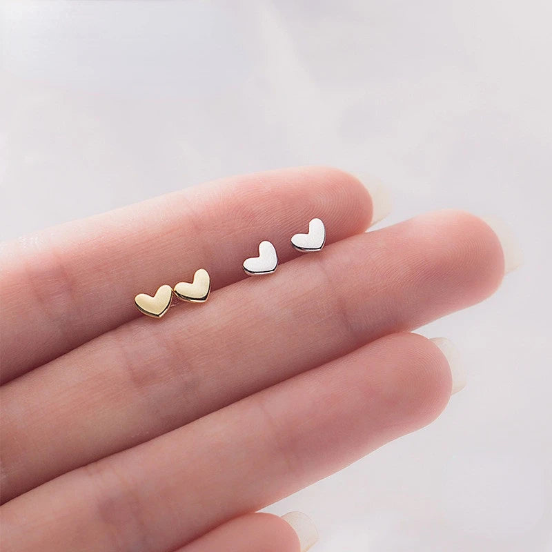 Minimalist Sterling Silver Heart Stud Earrings for Women and Teens
