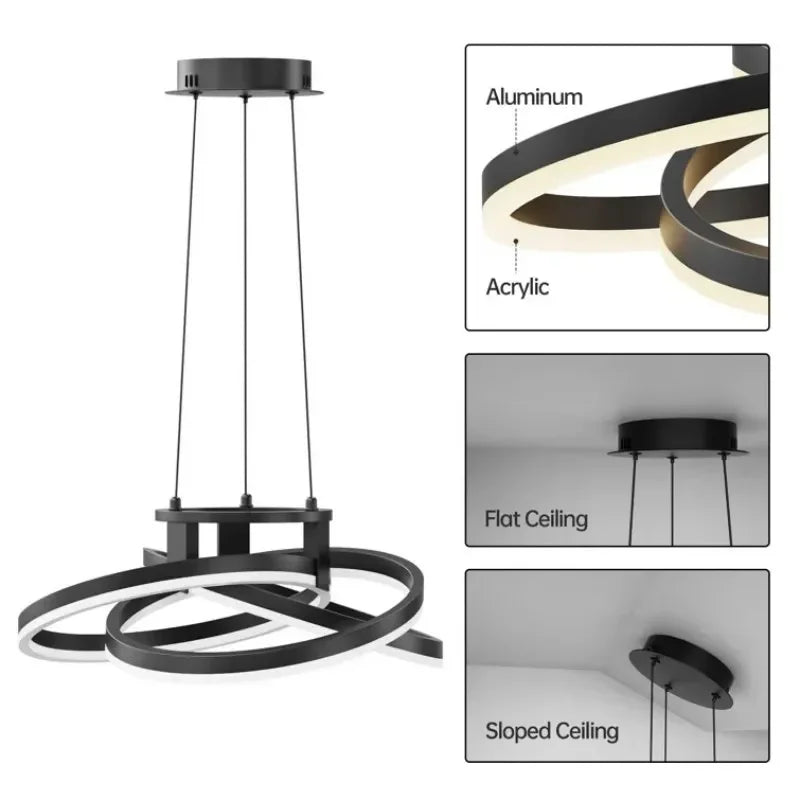 Modern Geometric LED Pendant Light for Dining Living Room Kitchen Bedroom Dimmable Lamp
