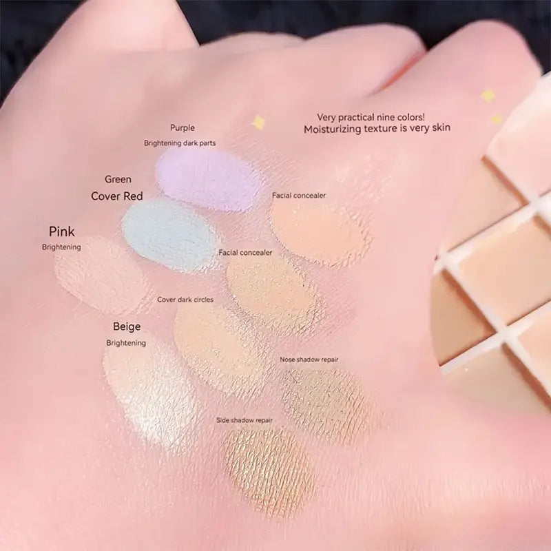9-Color Flawless Concealer Palette - Waterproof & Full Coverage for Acne Dark Circles