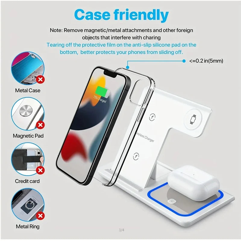 15W 3-in-1 Wireless Charging Station for iPhone, Apple Watch & AirPods - Foldable Stand