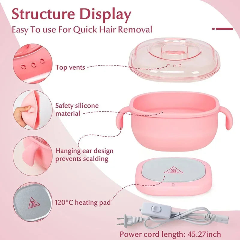 Portable Wax Heater Silicone Hair Wax Machine Travel Body & Face Warmer 400ml