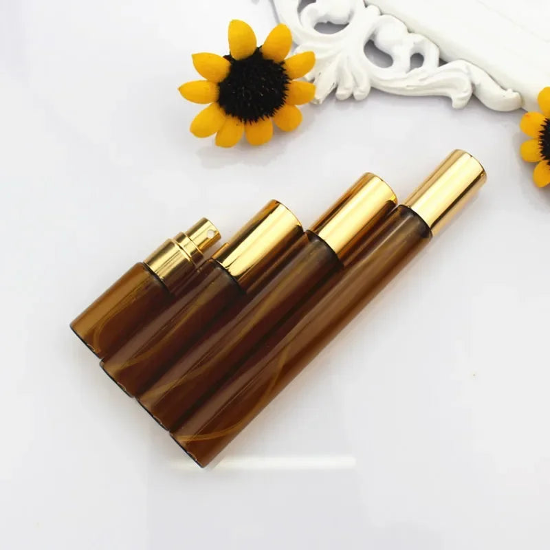 Mini Perfume Spray Bottles Set - Amber Glass Vials with Gold Silver Caps, 5ML-20ML, Portable Sample Bottles