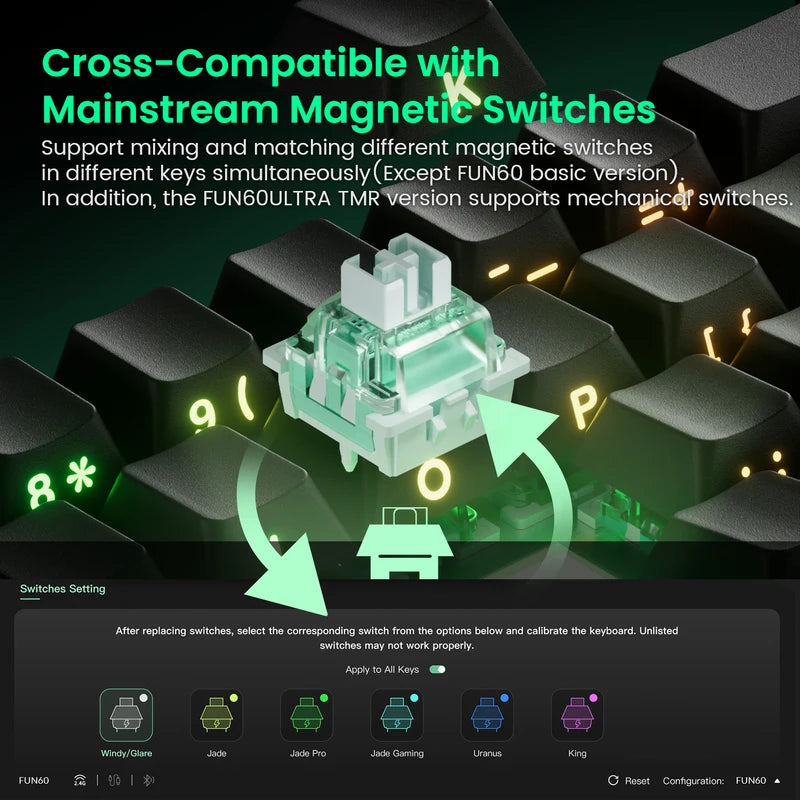 Mechanical Gaming Keyboard 60% Compact RGB Hot-Swappable Magnetic Switches